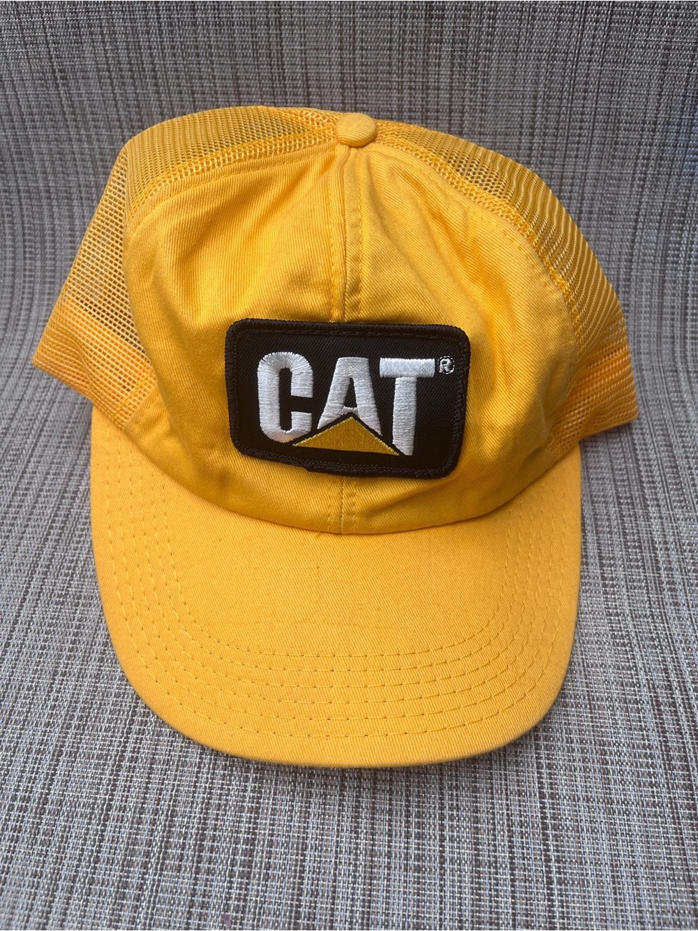 Vintage CAT Caterpillar Mesh Trucker Hat Snapback Yellow Tonkin USA Made